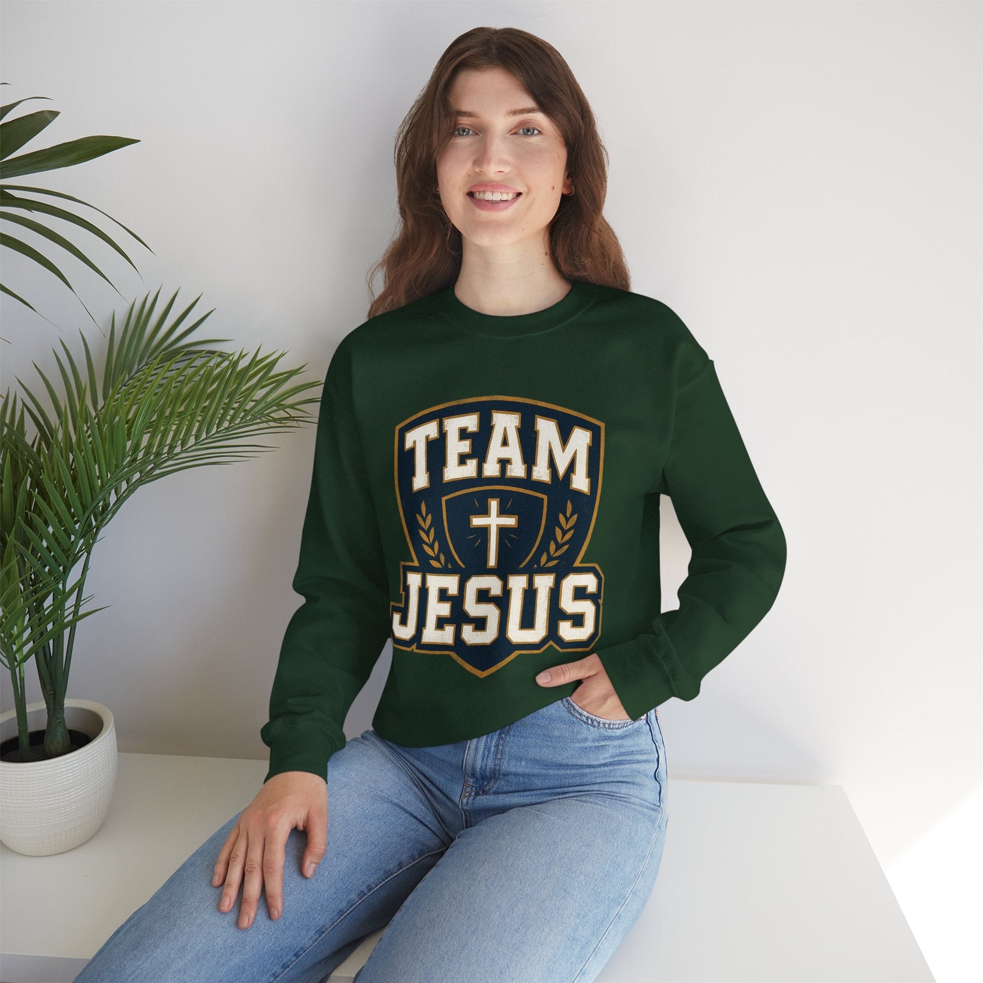 Team Jesus Shield Sweatshirt — Christian Faith Crewneck - Peak Inspiration