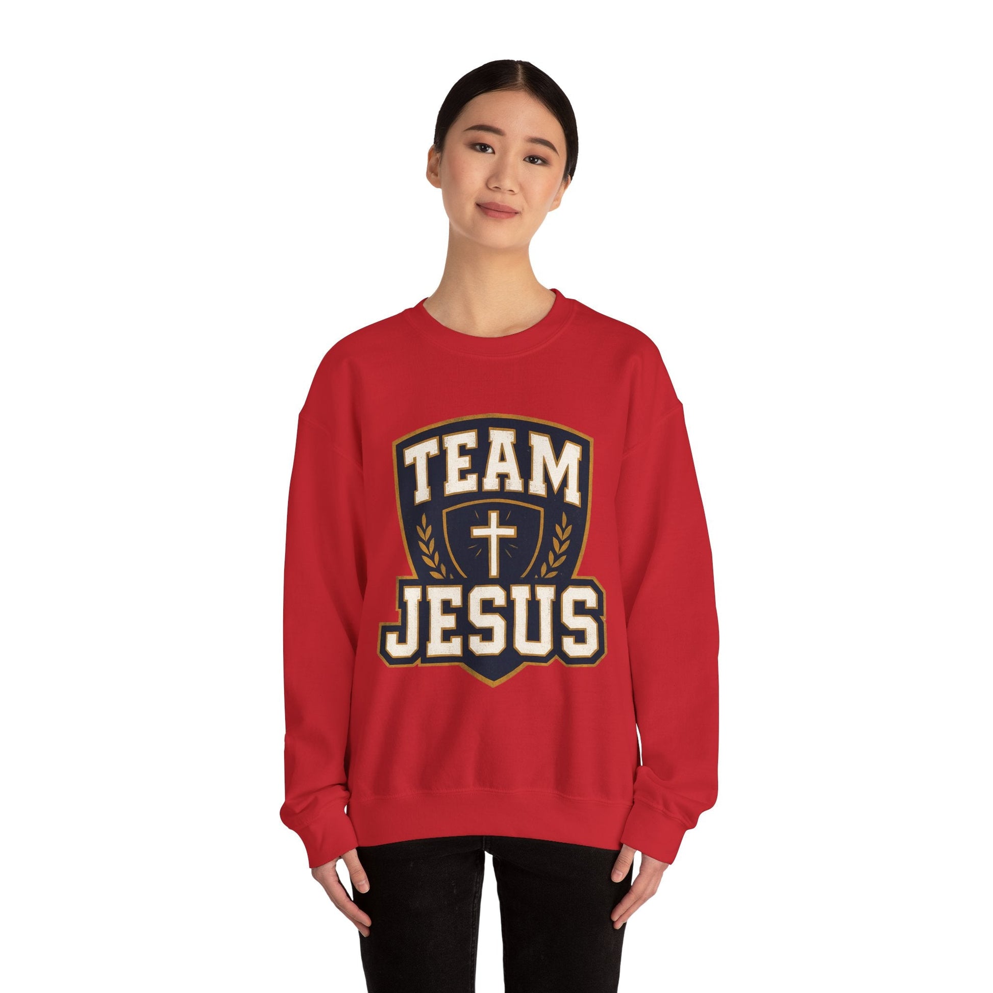 Team Jesus Shield Sweatshirt — Christian Faith Crewneck - Peak Inspiration