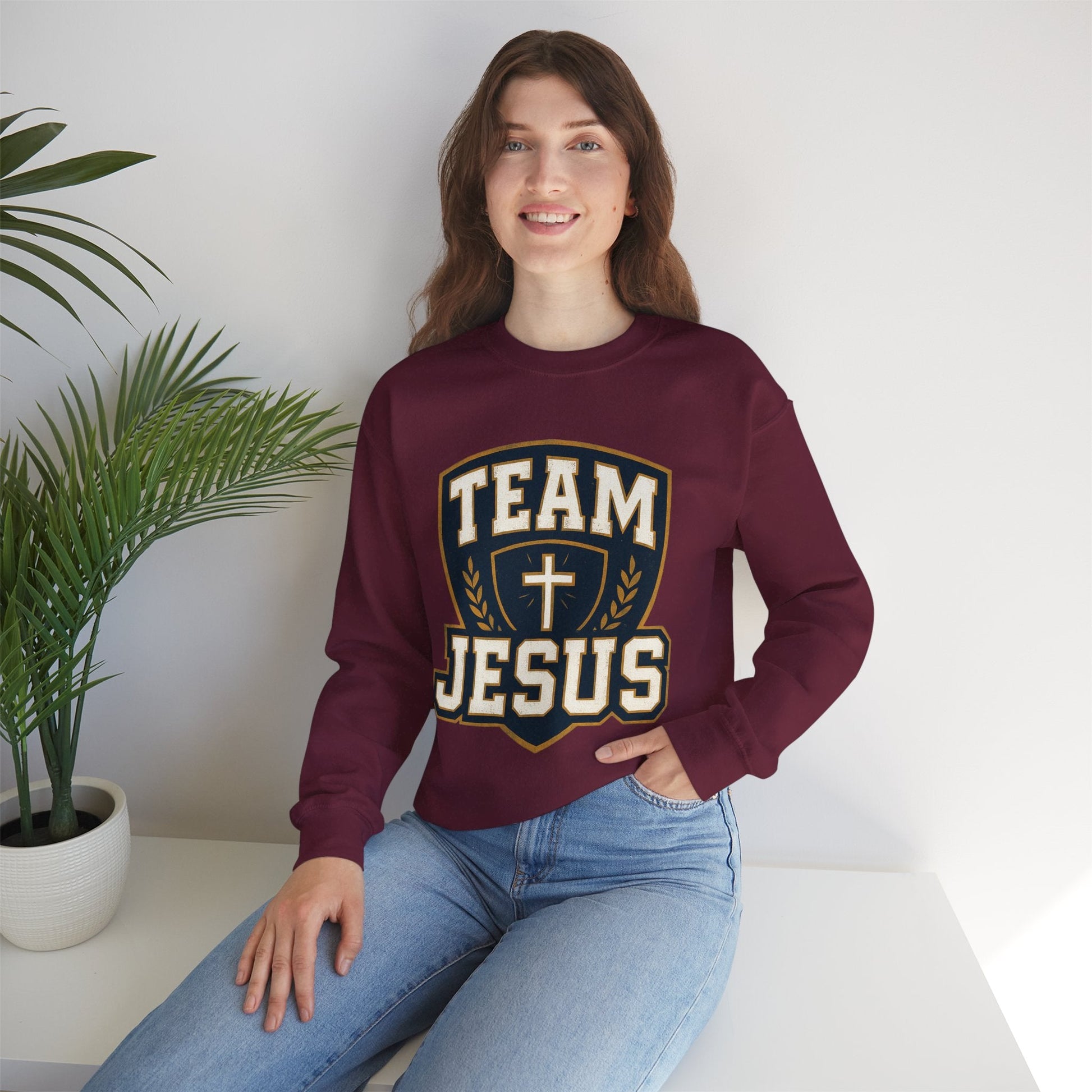 Team Jesus Shield Sweatshirt — Christian Faith Crewneck - Peak Inspiration