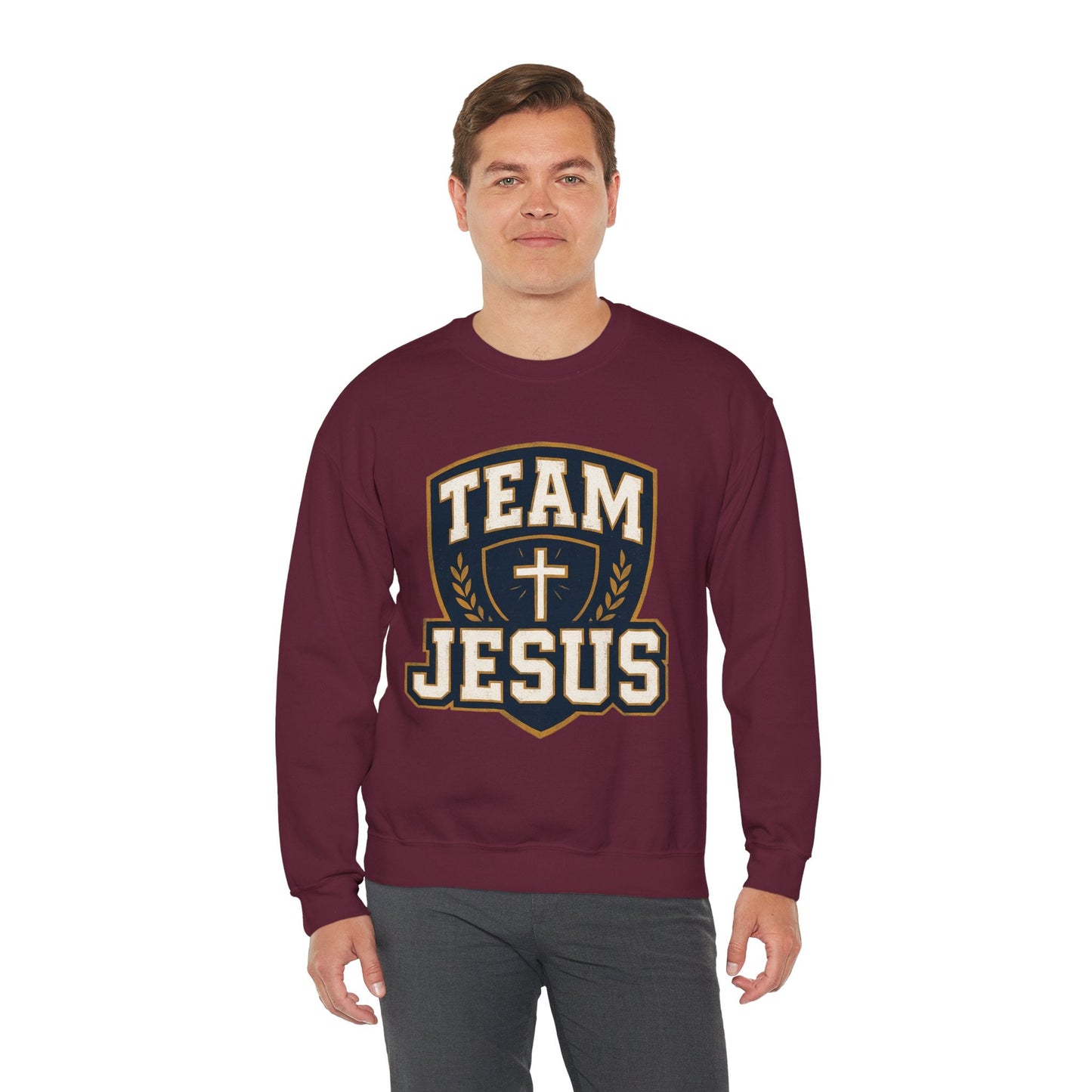 Team Jesus Shield Sweatshirt — Christian Faith Crewneck - Peak Inspiration