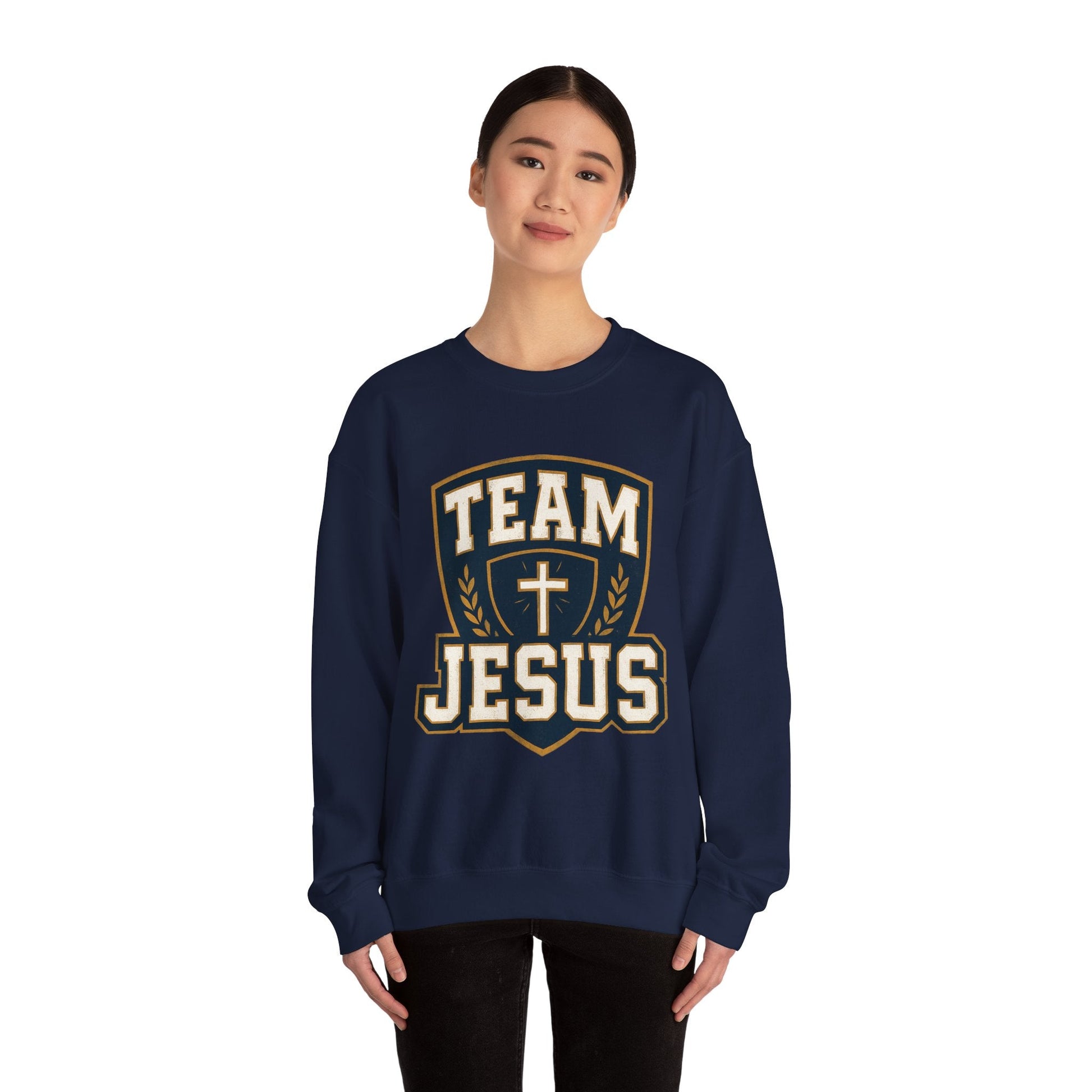 Team Jesus Shield Sweatshirt — Christian Faith Crewneck - Peak Inspiration