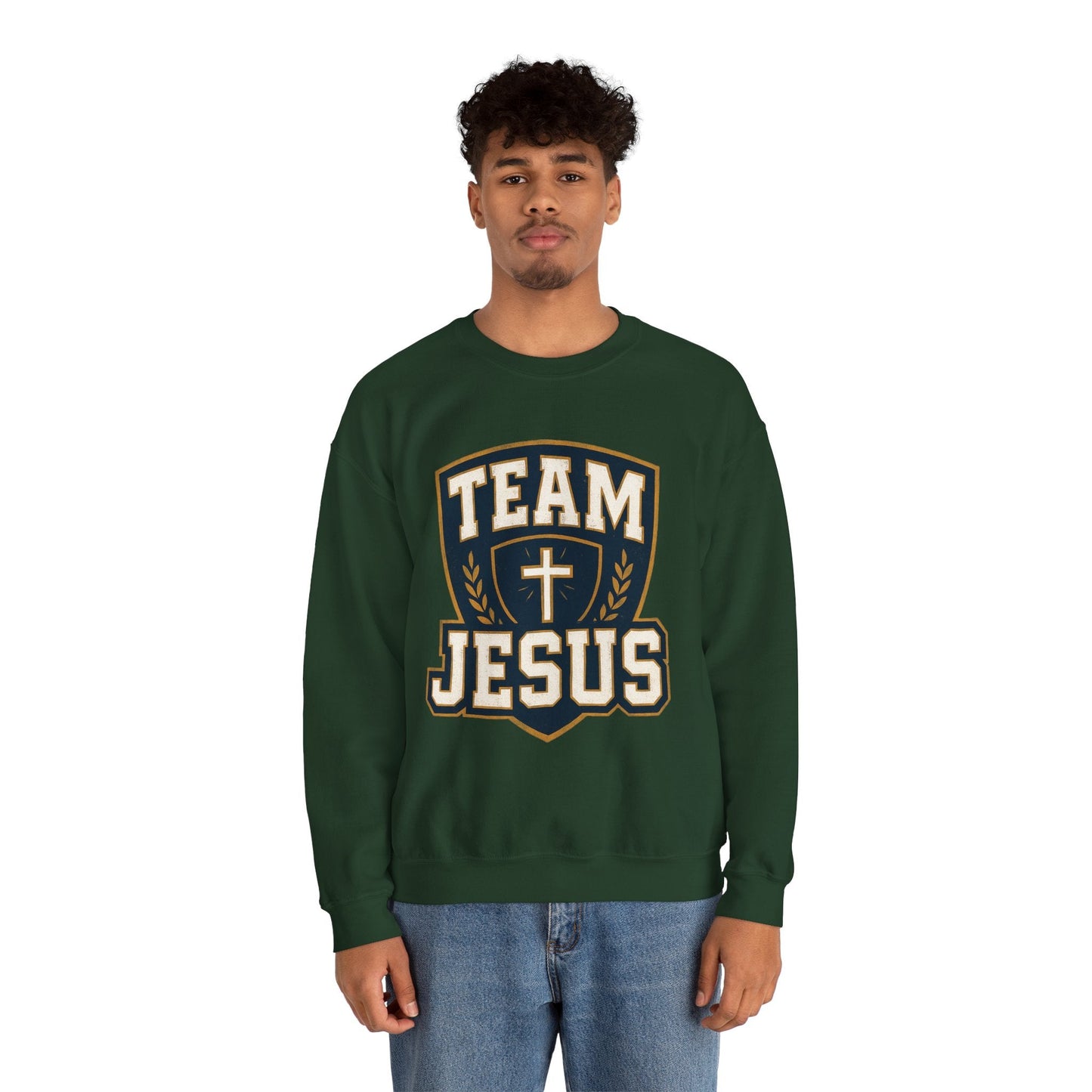 Team Jesus Shield Sweatshirt — Christian Faith Crewneck - Peak Inspiration