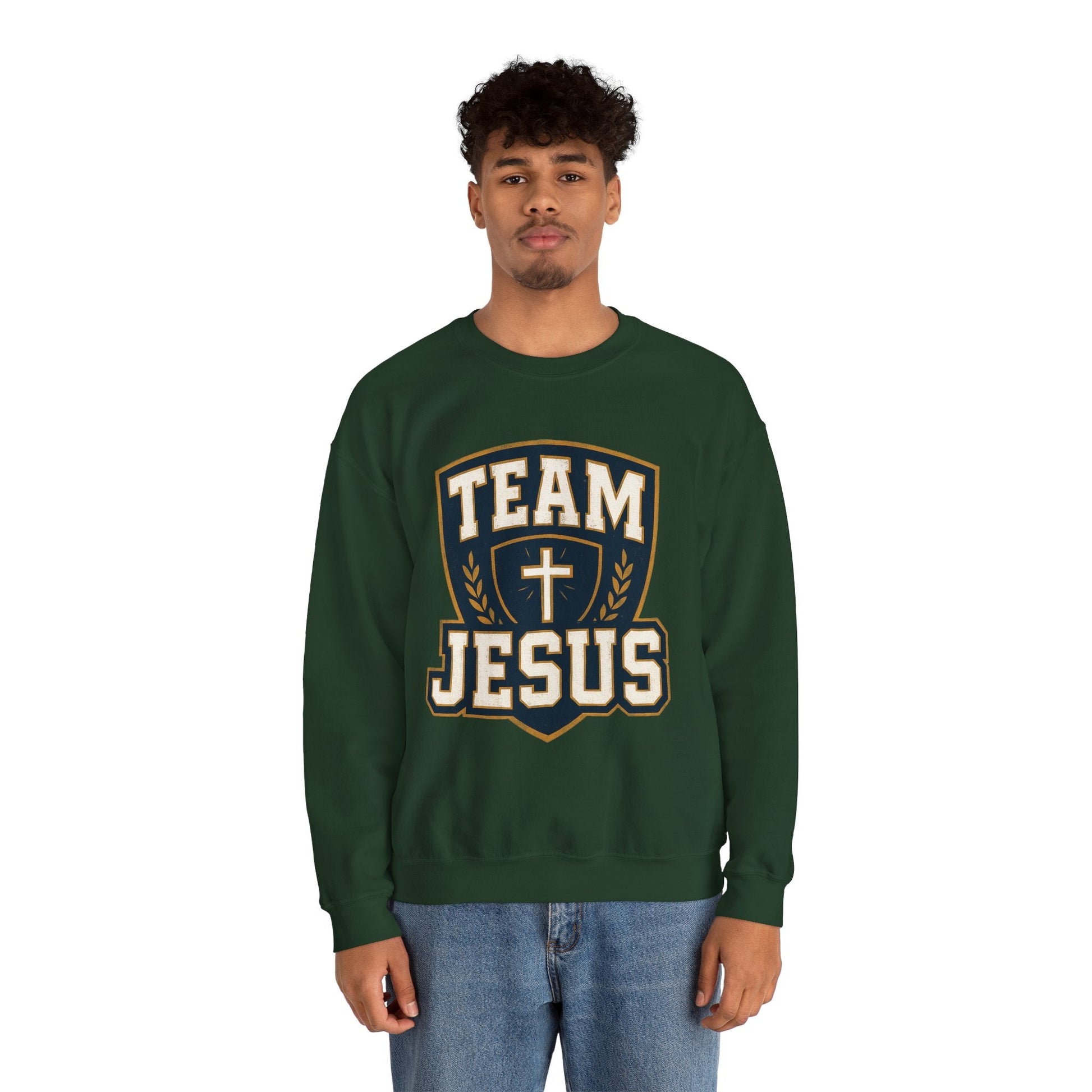 Team Jesus Shield Sweatshirt — Christian Faith Crewneck - Peak Inspiration
