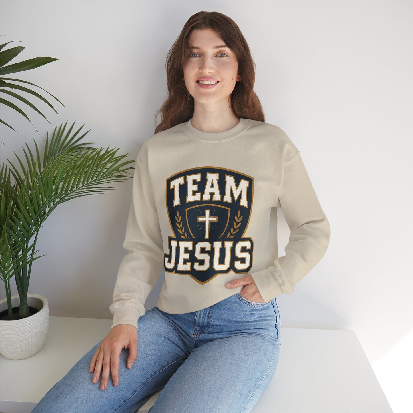 Team Jesus Shield Sweatshirt — Christian Faith Crewneck - Peak Inspiration
