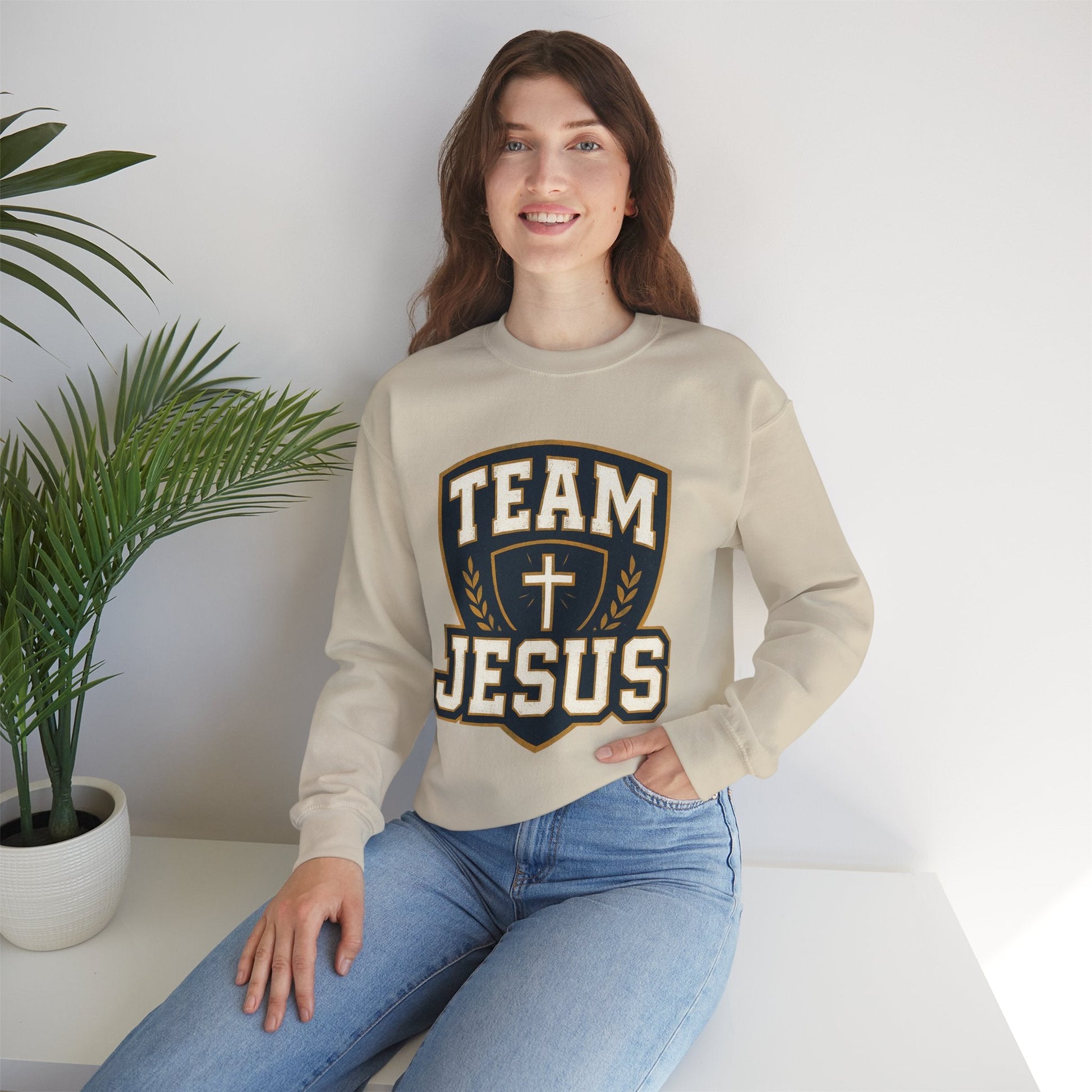 Team Jesus Shield Sweatshirt — Christian Faith Crewneck - Peak Inspiration