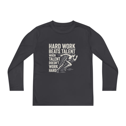 Youth Long Sleeve Tee - 'Hard Work Beats Talent' Motivational Shirt - Peak Inspiration
