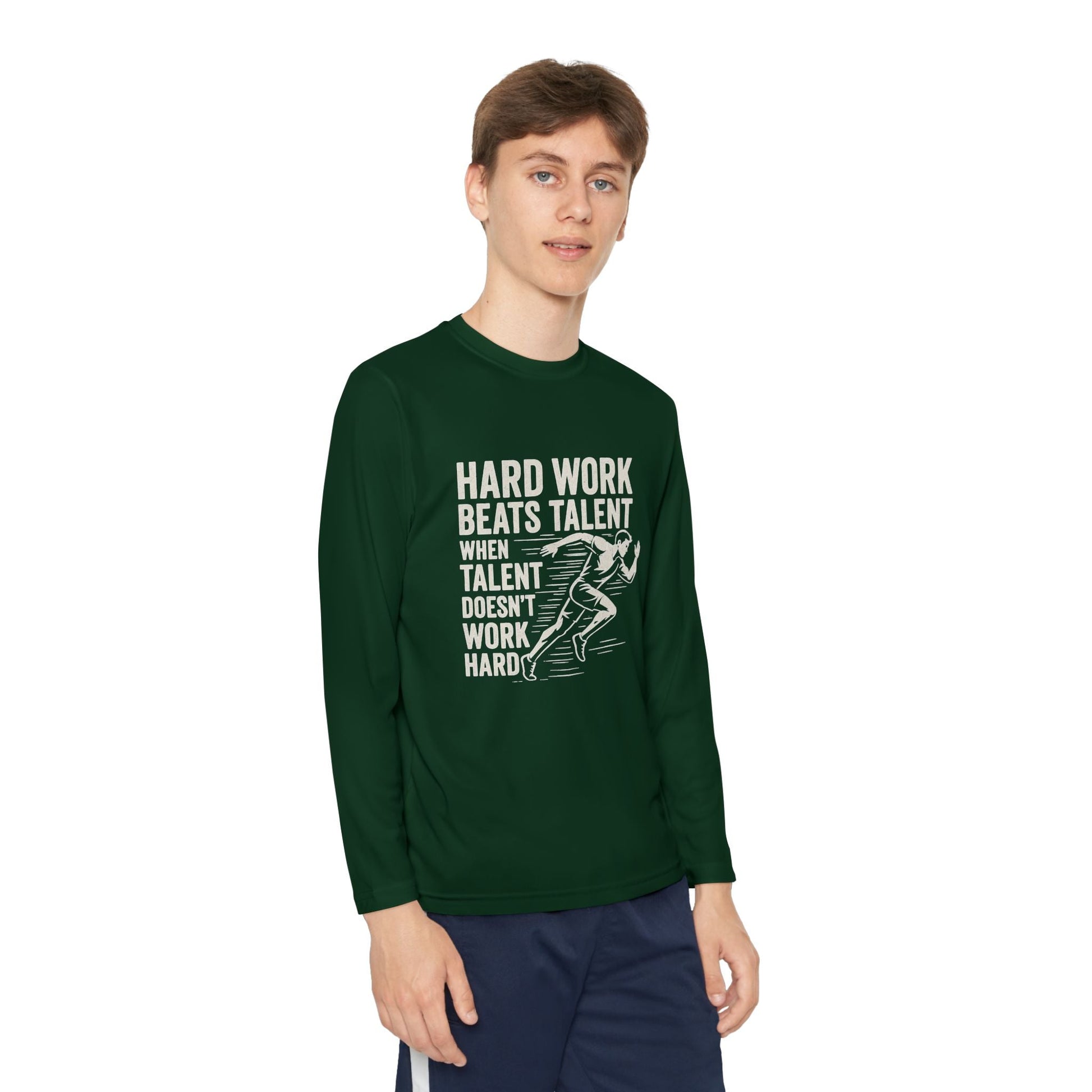 Youth Long Sleeve Tee - 'Hard Work Beats Talent' Motivational Shirt - Peak Inspiration