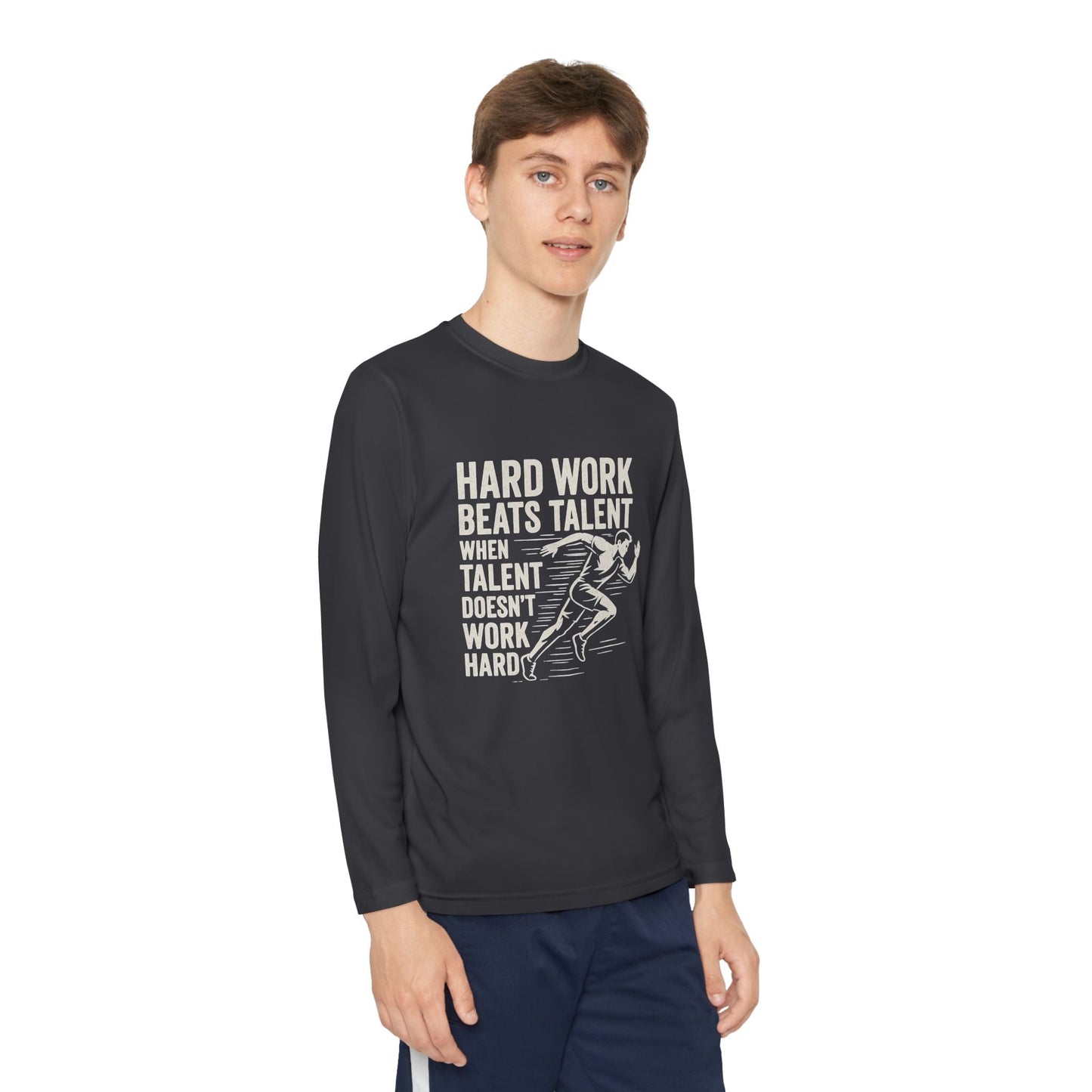Youth Long Sleeve Tee - 'Hard Work Beats Talent' Motivational Shirt - Peak Inspiration