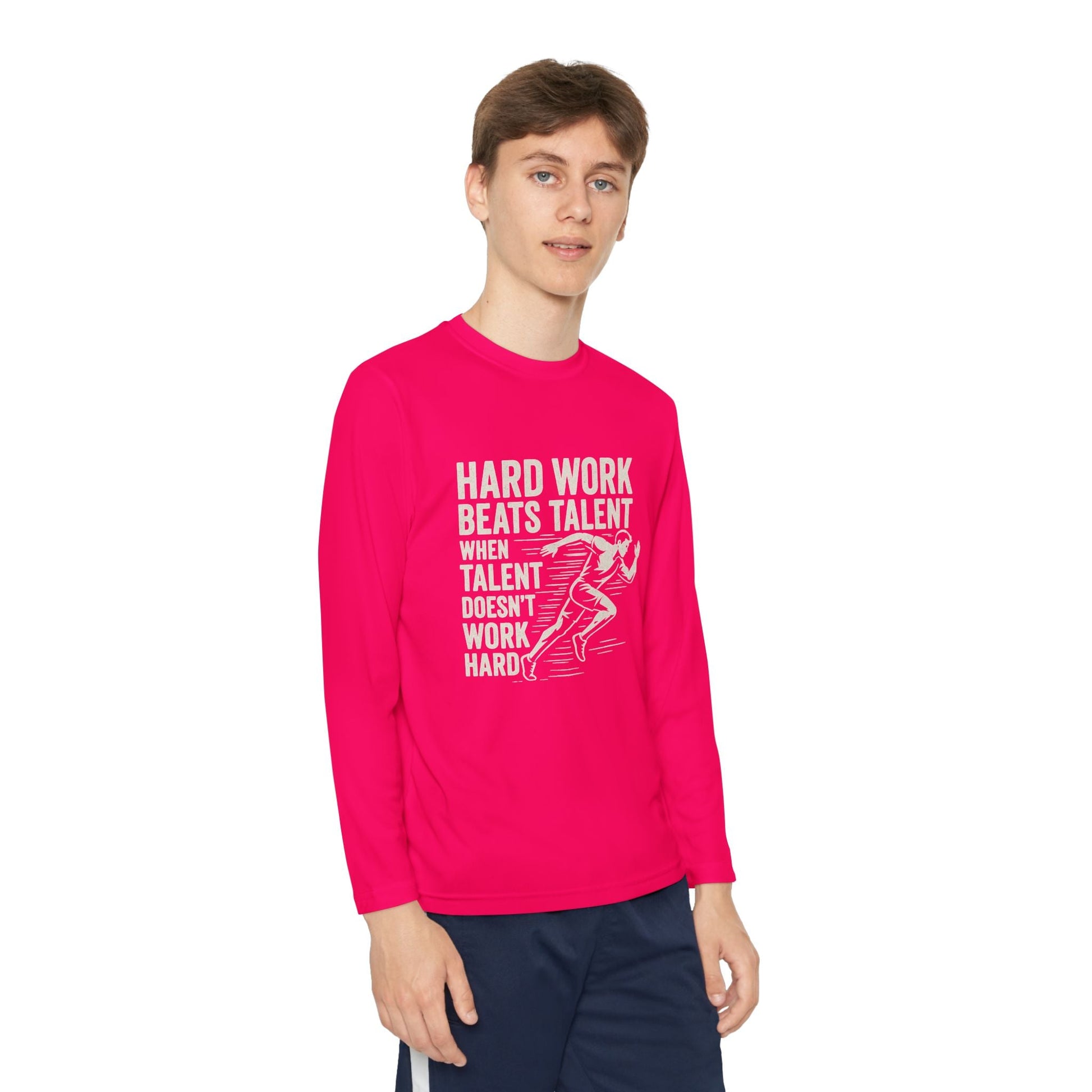 Youth Long Sleeve Tee - 'Hard Work Beats Talent' Motivational Shirt - Peak Inspiration