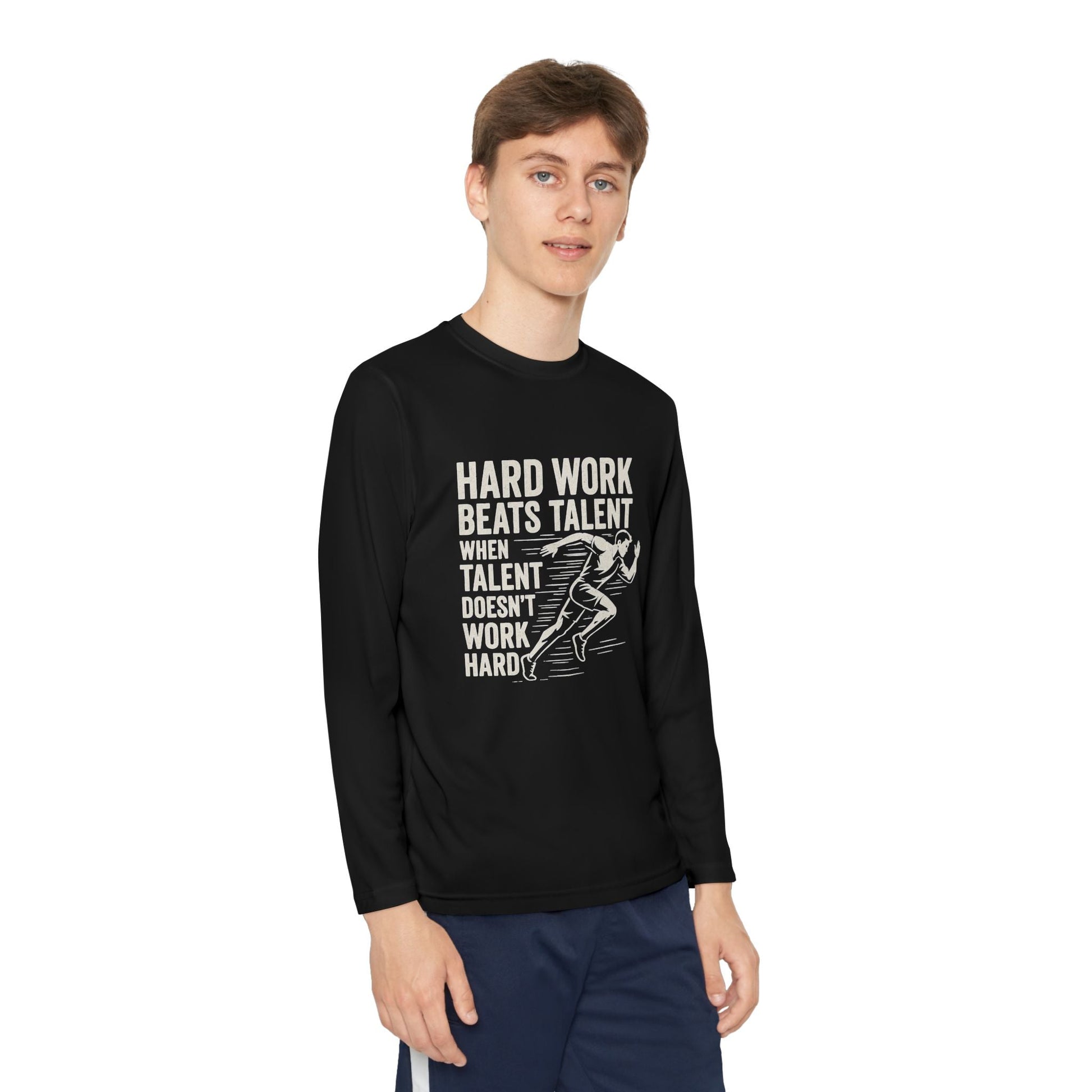 Youth Long Sleeve Tee - 'Hard Work Beats Talent' Motivational Shirt - Peak Inspiration