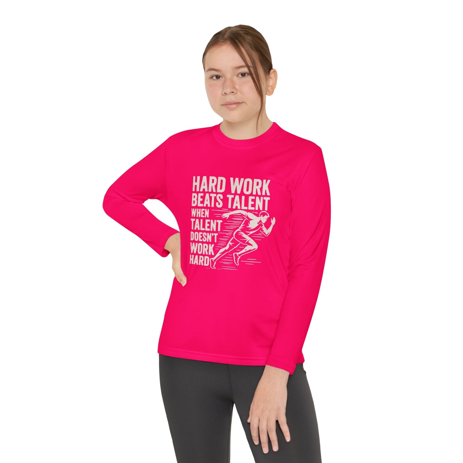 Youth Long Sleeve Tee - 'Hard Work Beats Talent' Motivational Shirt - Peak Inspiration