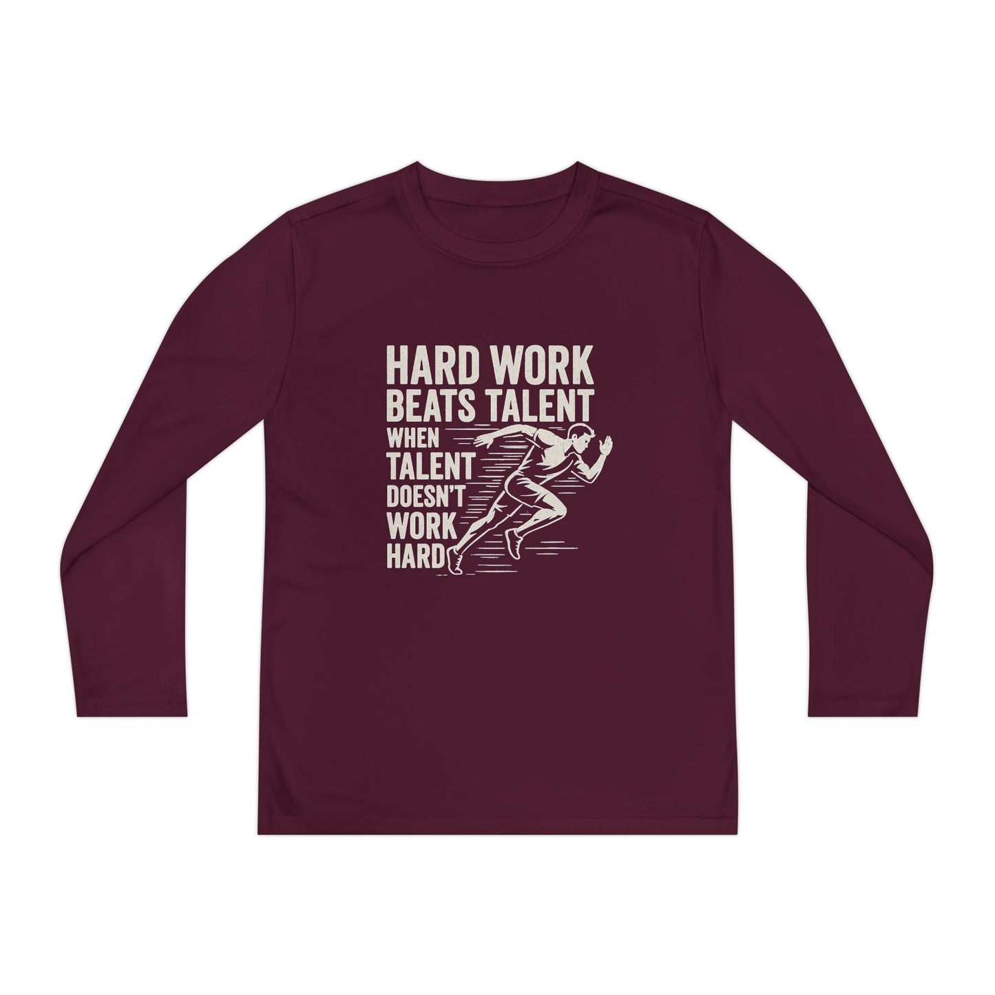 Youth Long Sleeve Tee - 'Hard Work Beats Talent' Motivational Shirt - Peak Inspiration