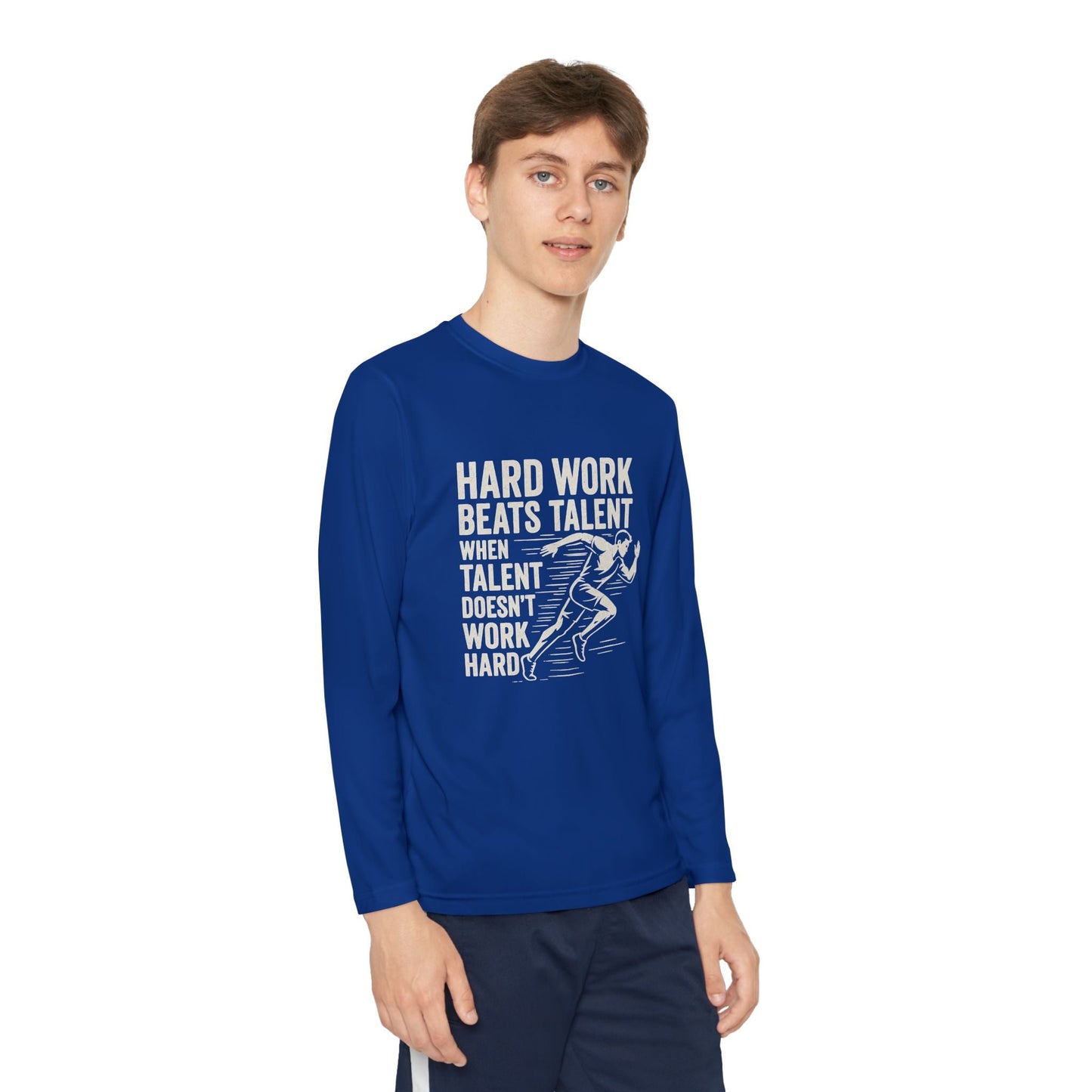 Youth Long Sleeve Tee - 'Hard Work Beats Talent' Motivational Shirt - Peak Inspiration