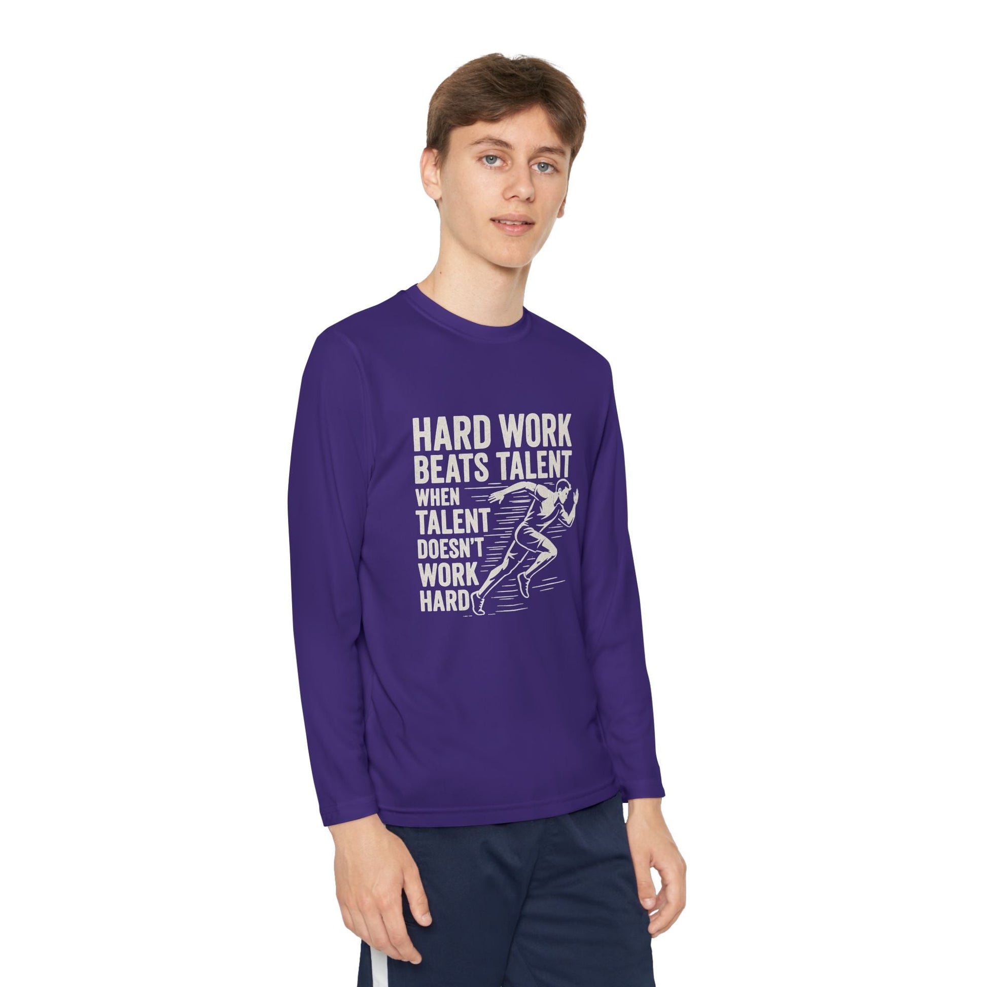 Youth Long Sleeve Tee - 'Hard Work Beats Talent' Motivational Shirt - Peak Inspiration