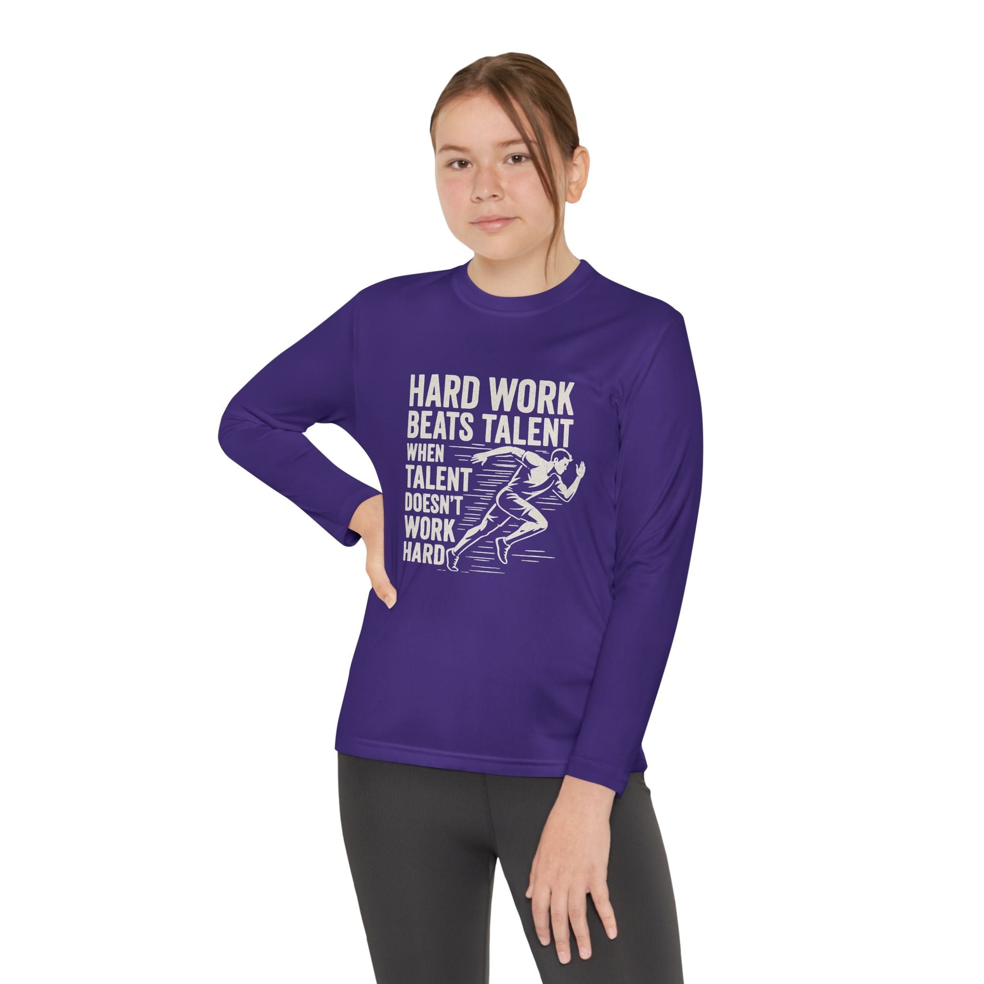 Youth Long Sleeve Tee - 'Hard Work Beats Talent' Motivational Shirt - Peak Inspiration