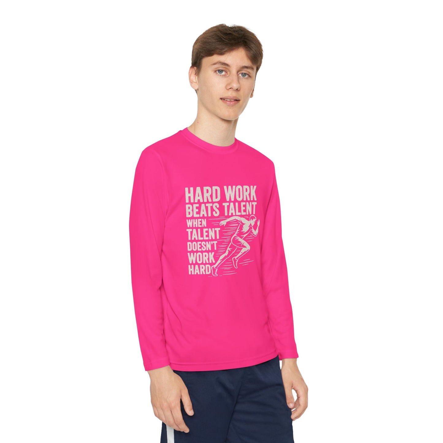 Youth Long Sleeve Tee - 'Hard Work Beats Talent' Motivational Shirt - Peak Inspiration